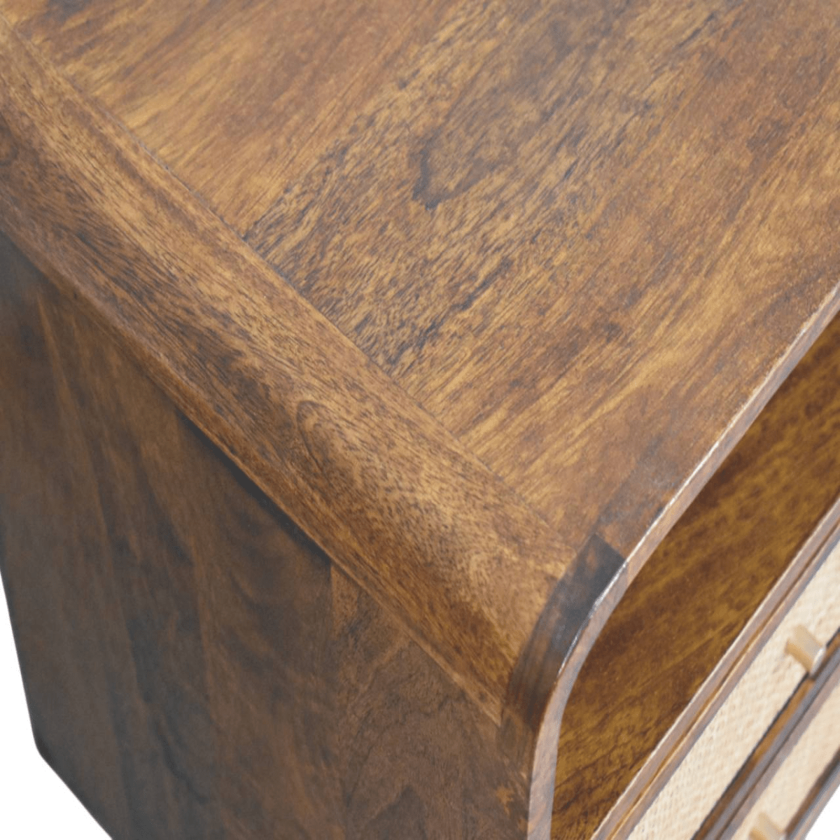 Artisan Furniture Solid Wood Larissa 2 Drawer Chestnut Nightstand, 1 Open Slot, Dark Brown | Luxury Home Accessories | Heulog Glow