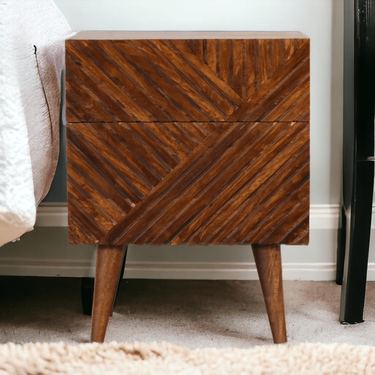 Artisan Furniture Solid Wood Lille 2 Drawer Bedside | Luxury Home Accessories | Heulog Glow