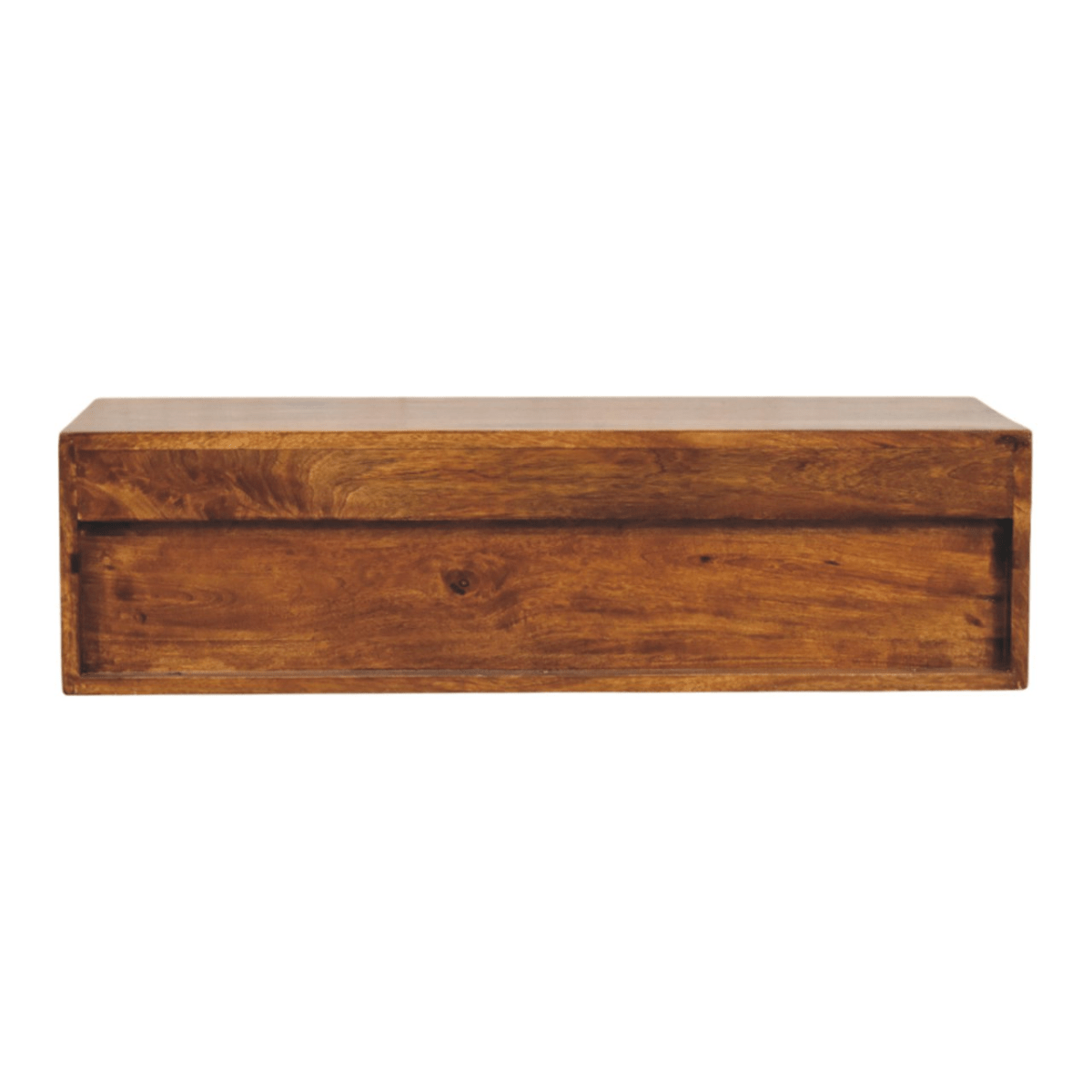 Artisan Furniture Solid Wood Lunar Chestnut Wall Mounted Media Unit, 2 Drawers and Open Shelf, Dark Brown | Luxury Home Accessories | Heulog Glow