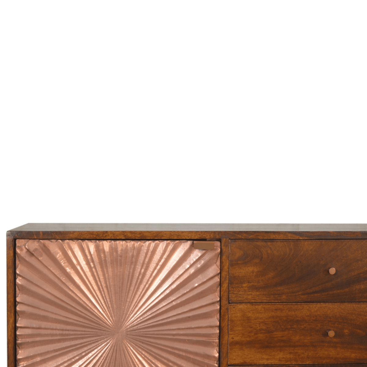 Artisan Furniture Solid Wood Manila Copper Sideboard, Brown, 3 Drawers and 1 Door | Luxury Home Accessories | Heulog Glow
