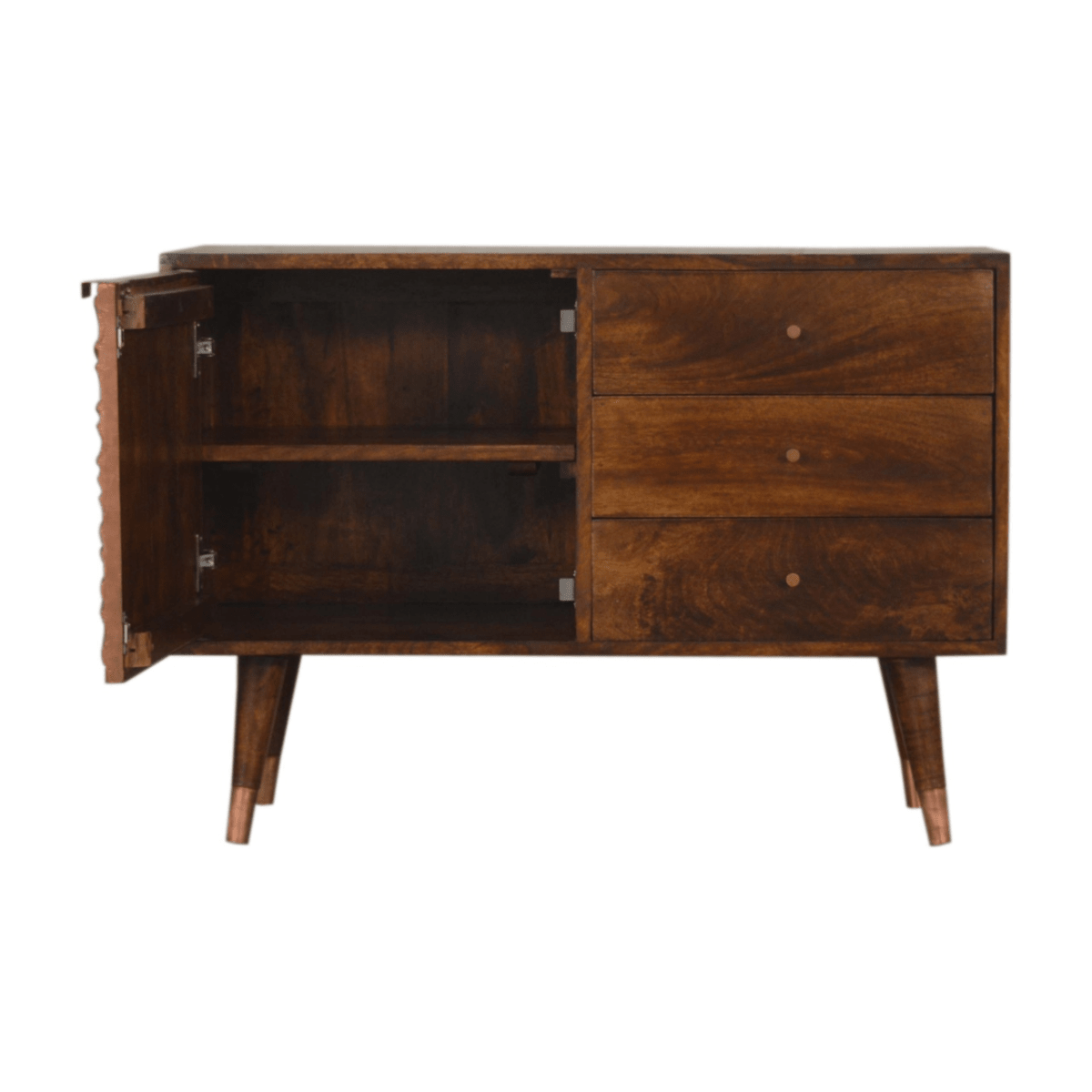 Artisan Furniture Solid Wood Manila Copper Sideboard, Brown, 3 Drawers and 1 Door | Luxury Home Accessories | Heulog Glow