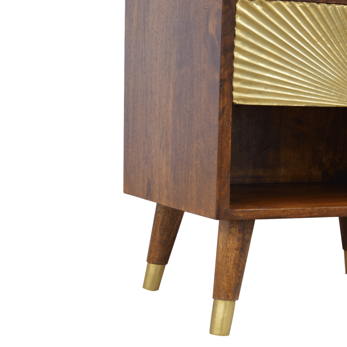 Artisan Furniture Solid Wood Manila Gold One Drawer Bedside | Luxury Home Accessories | Heulog Glow