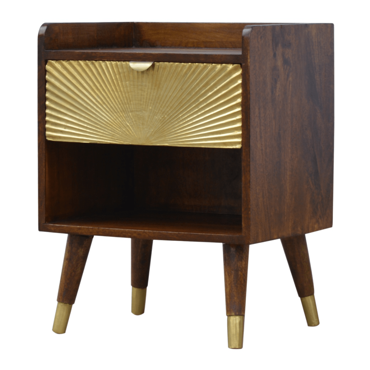 Artisan Furniture Solid Wood Manila Gold One Drawer Bedside | Luxury Home Accessories | Heulog Glow