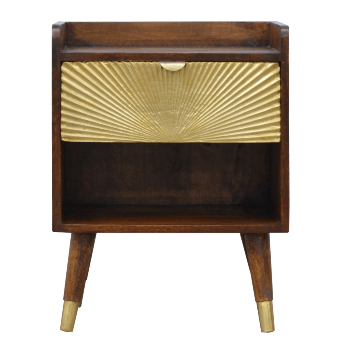 Artisan Furniture Solid Wood Manila Gold One Drawer Bedside | Luxury Home Accessories | Heulog Glow