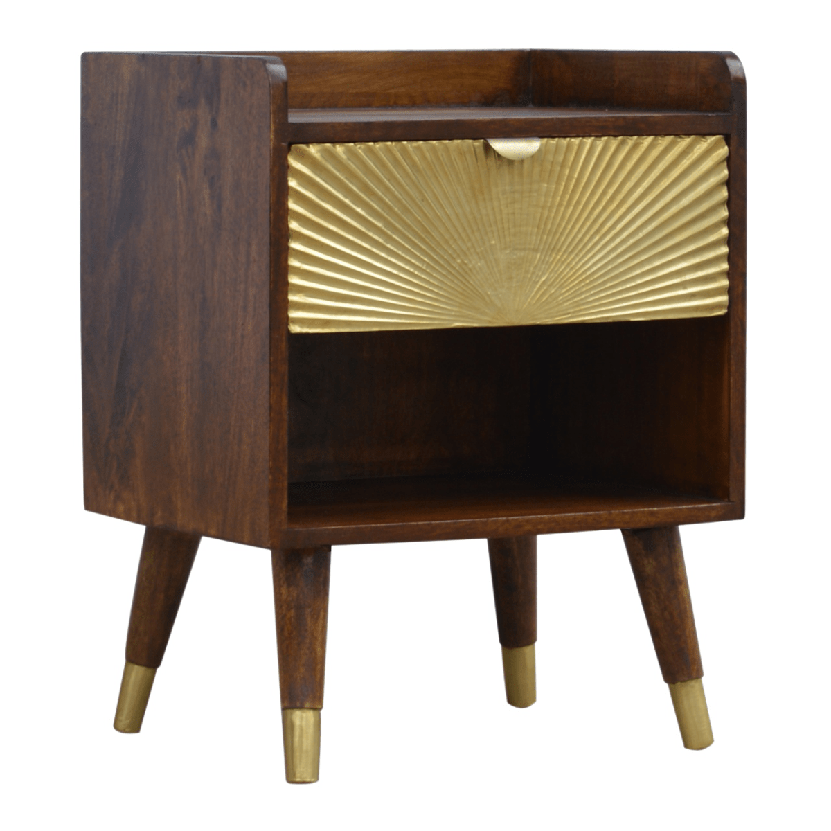 Artisan Furniture Solid Wood Manila Gold One Drawer Bedside | Luxury Home Accessories | Heulog Glow