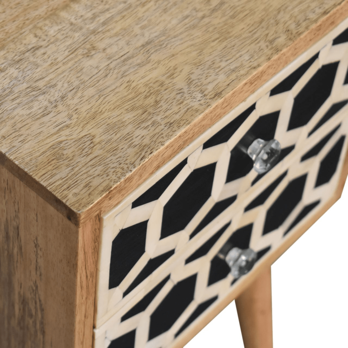 Artisan Furniture Solid Wood Mini Bone Inlay 2 Drawer Bedside | Luxury Home Accessories | Heulog Glow