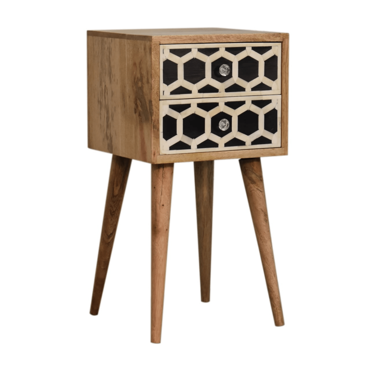 Artisan Furniture Solid Wood Mini Bone Inlay 2 Drawer Bedside | Luxury Home Accessories | Heulog Glow