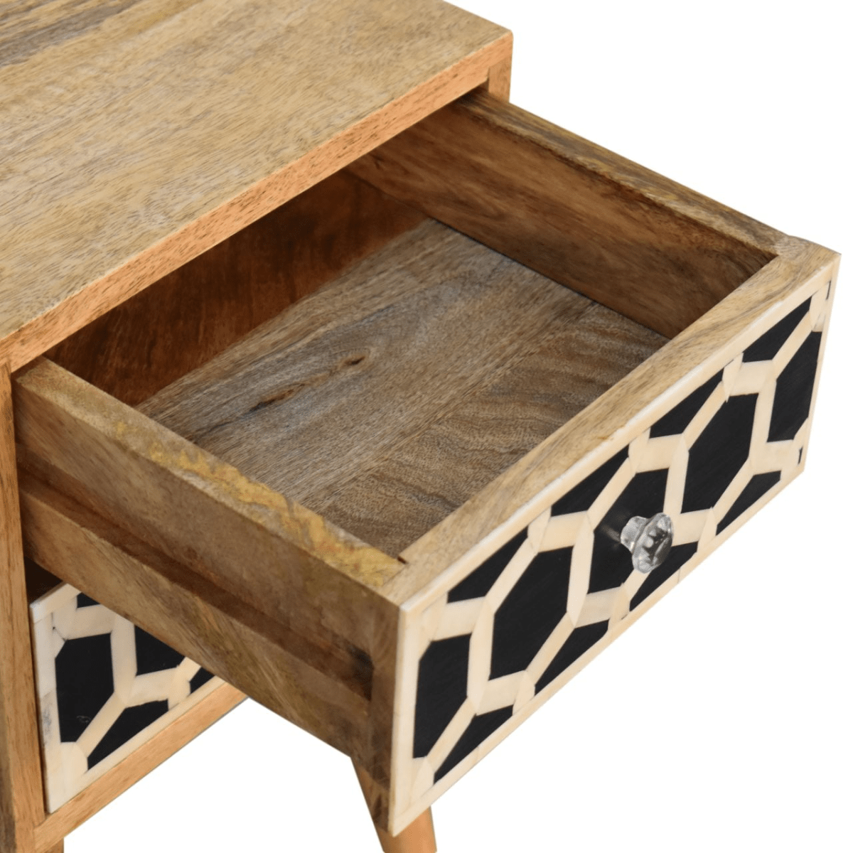 Artisan Furniture Solid Wood Mini Bone Inlay 2 Drawer Bedside | Luxury Home Accessories | Heulog Glow
