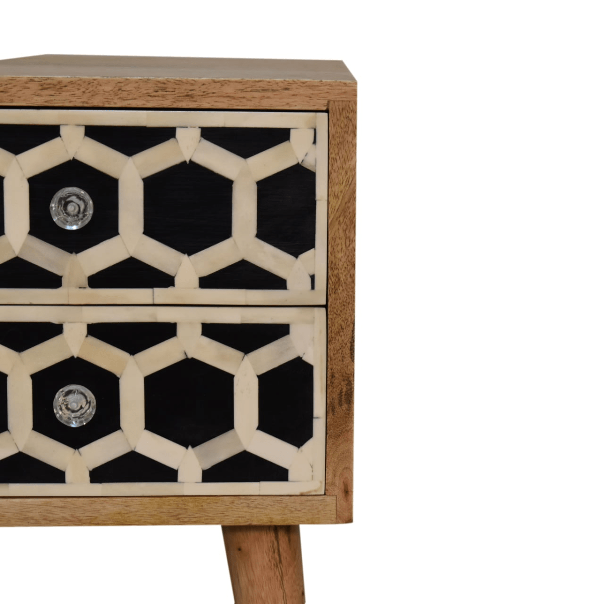 Artisan Furniture Solid Wood Mini Bone Inlay 2 Drawer Bedside | Luxury Home Accessories | Heulog Glow