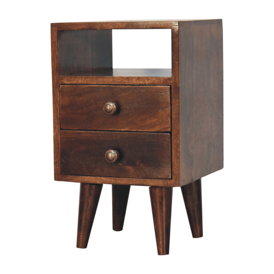Artisan Furniture Solid Wood Mini Classic California Walnut Bedside, Brown, 2 Drawers and 1 Shelf | Luxury Home Accessories | Heulog Glow