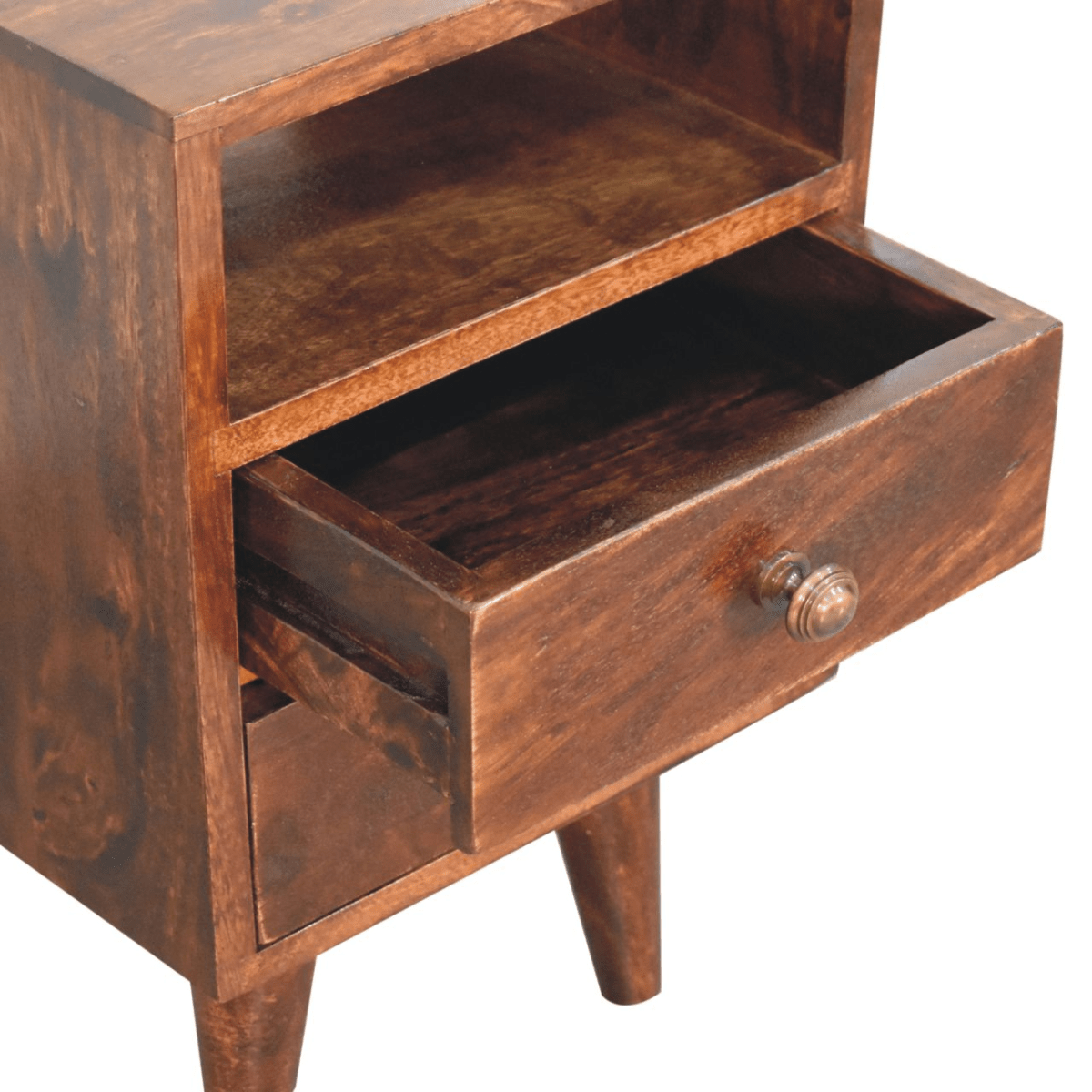 Artisan Furniture Solid Wood Mini Classic California Walnut Bedside, Brown, 2 Drawers and 1 Shelf | Luxury Home Accessories | Heulog Glow