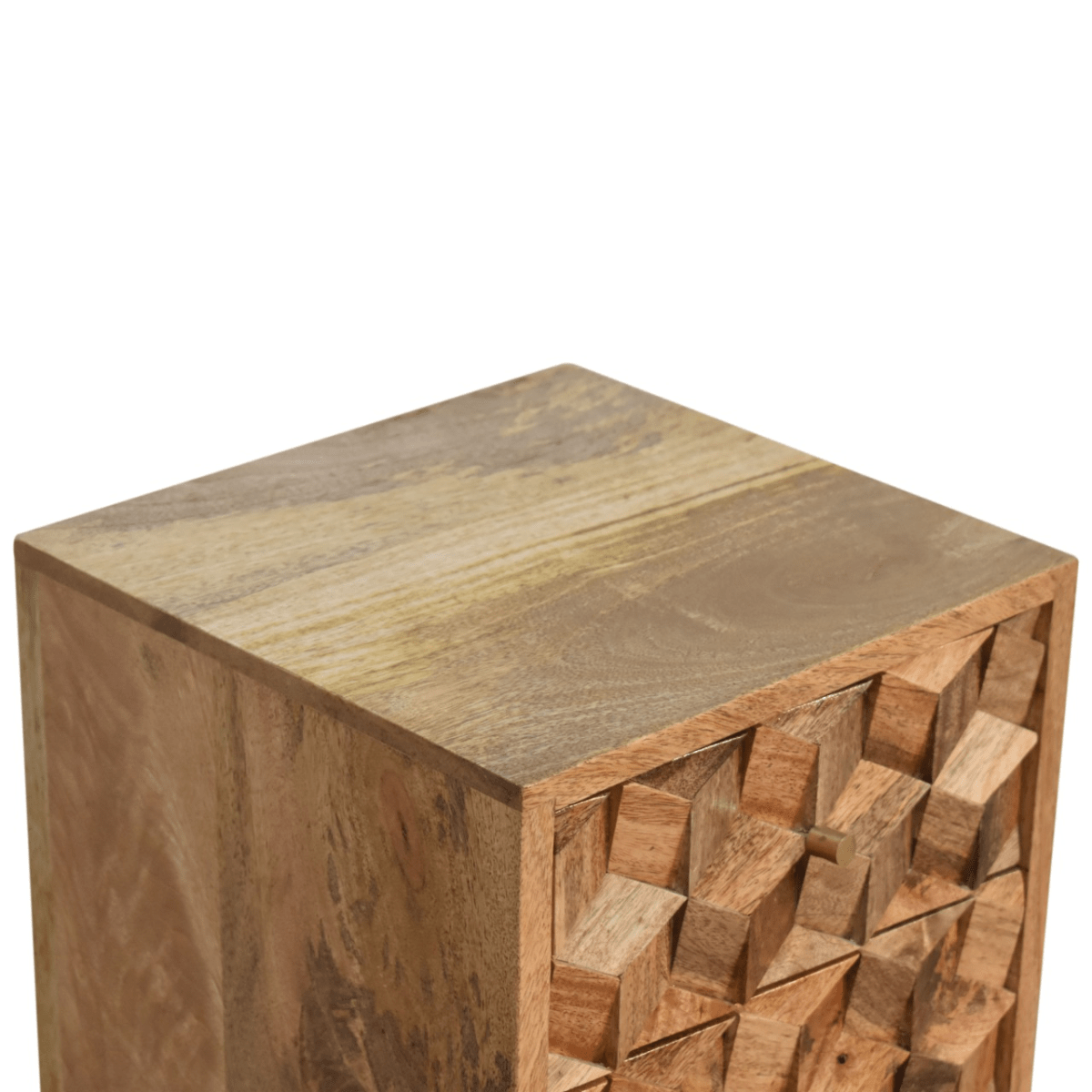 Artisan Furniture Solid Wood Mini Cube Carved 2 Drawer Bedside | Luxury Home Accessories | Heulog Glow