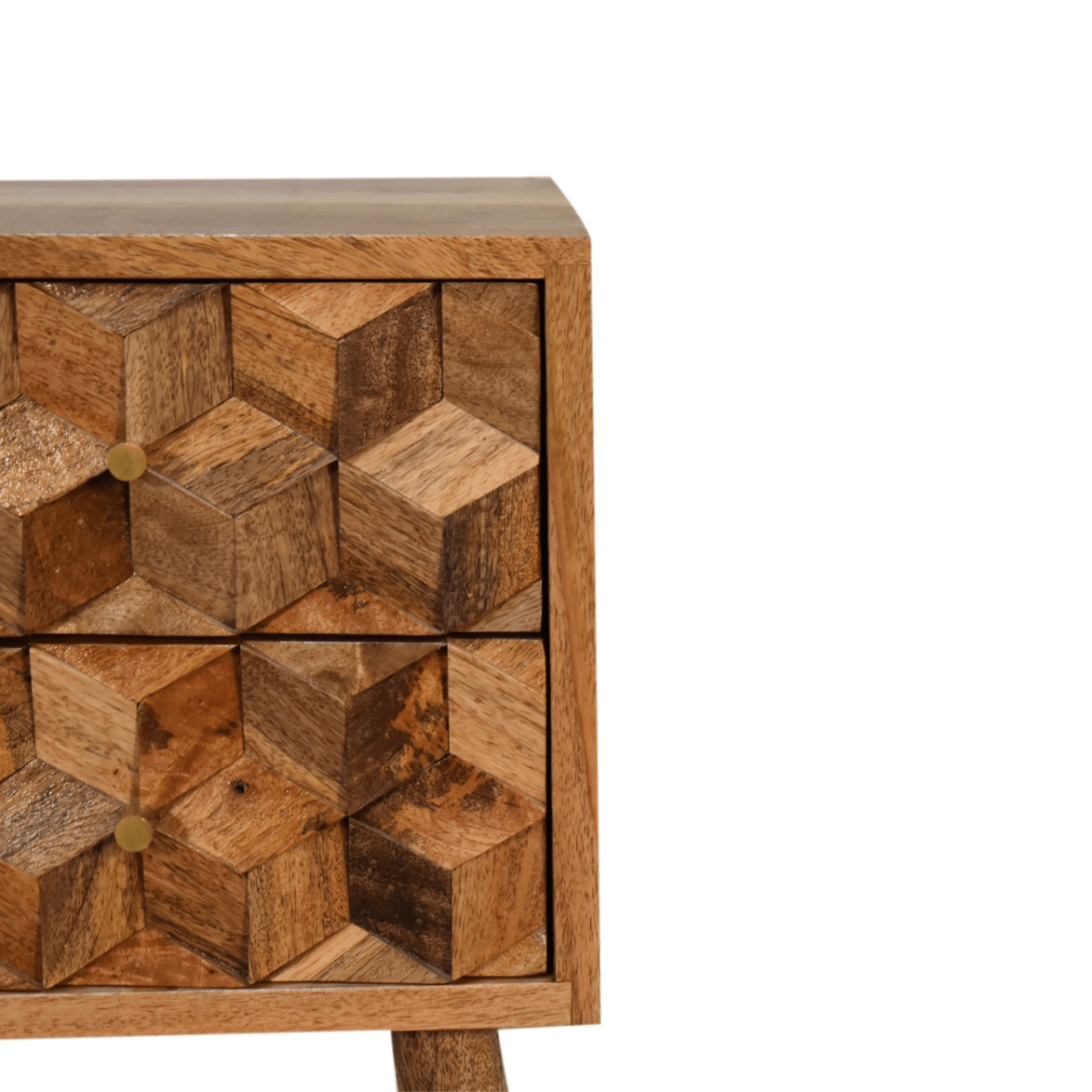 Artisan Furniture Solid Wood Mini Cube Carved 2 Drawer Bedside | Luxury Home Accessories | Heulog Glow