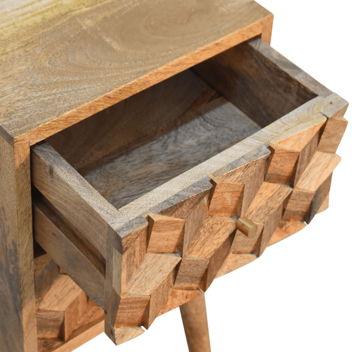 Artisan Furniture Solid Wood Mini Cube Carved 2 Drawer Bedside | Luxury Home Accessories | Heulog Glow