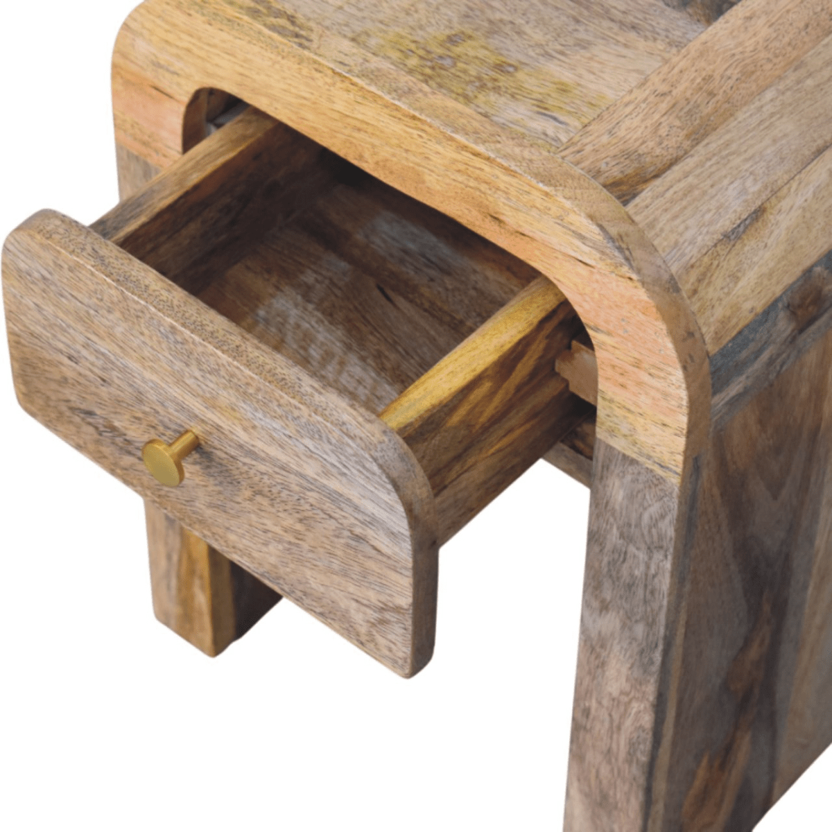 Artisan Furniture Solid Wood Mini Darcy Oak-ish Nightstand with Curved Edges | Luxury Home Accessories | Heulog Glow