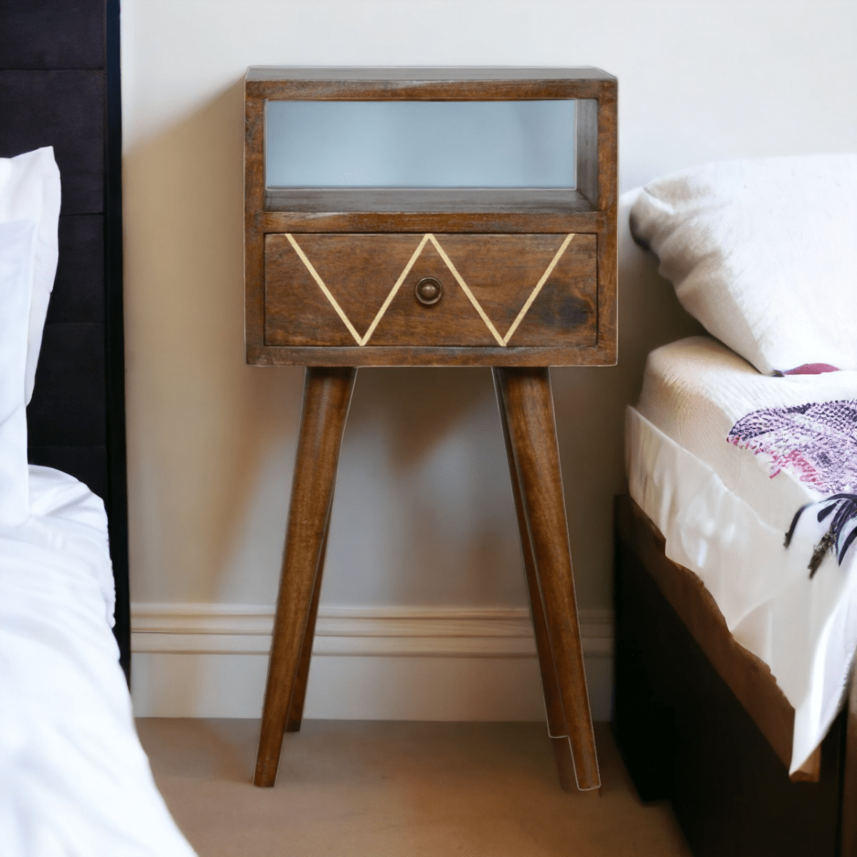 Artisan Furniture Solid Wood Mini Geo Brass Bedside | Luxury Home Accessories | Heulog Glow