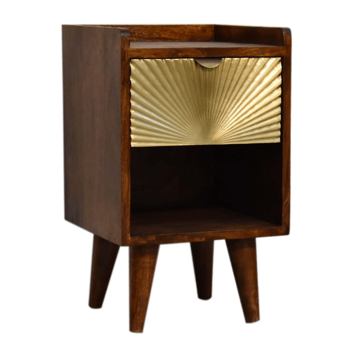 Artisan Furniture Solid Wood Mini Manila Gold 1 Drawer Bedside | Luxury Home Accessories | Heulog Glow