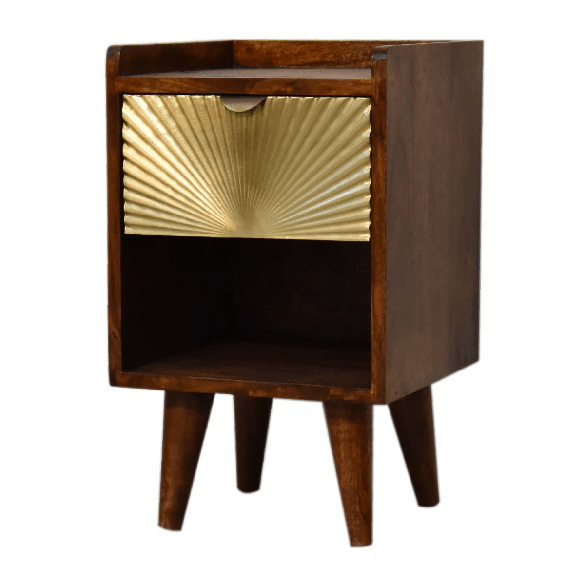 Artisan Furniture Solid Wood Mini Manila Gold 1 Drawer Bedside | Luxury Home Accessories | Heulog Glow