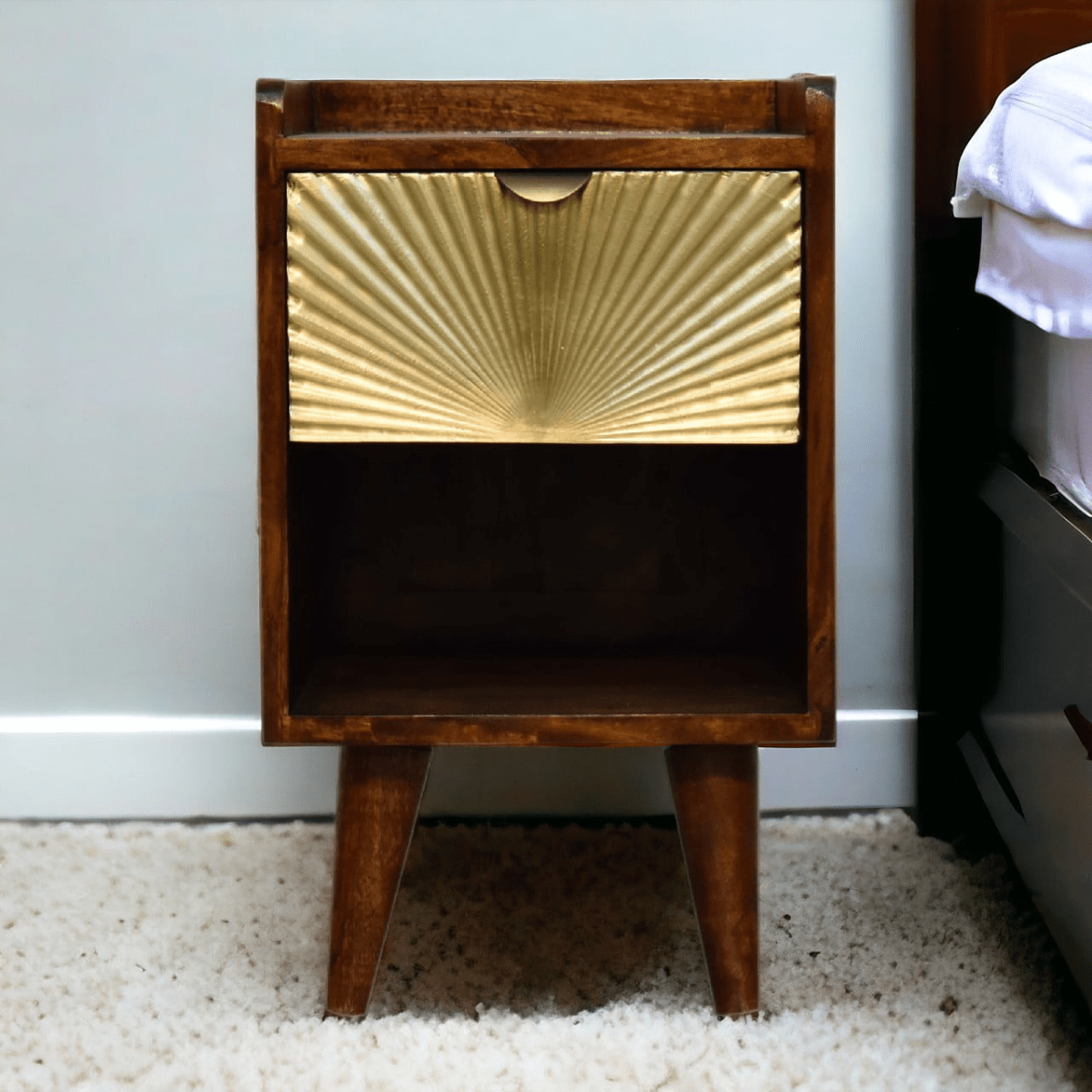 Artisan Furniture Solid Wood Mini Manila Gold 1 Drawer Bedside | Luxury Home Accessories | Heulog Glow