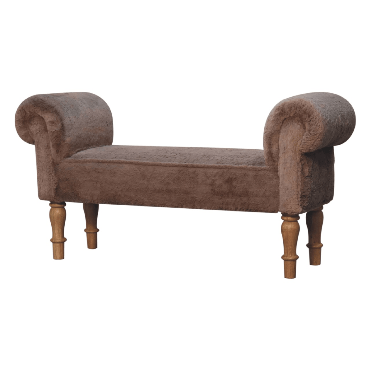 Artisan Furniture Solid Wood Mocha Faux Fur Bedroom Bench | Luxury Home Accessories | Heulog Glow