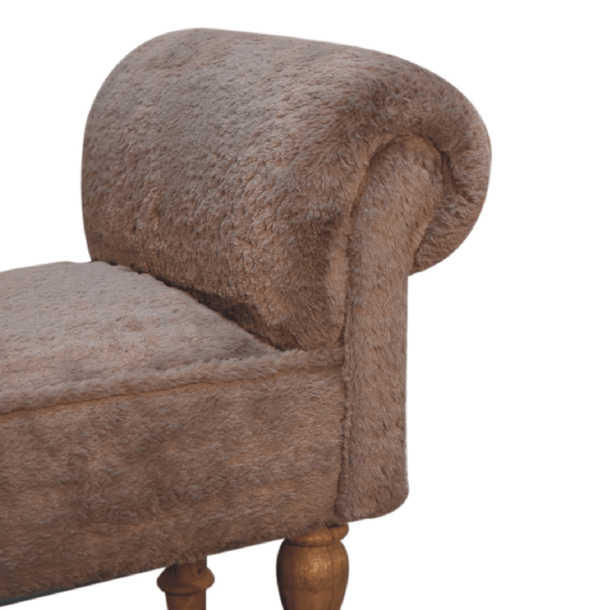 Artisan Furniture Solid Wood Mocha Faux Fur Bedroom Bench | Luxury Home Accessories | Heulog Glow