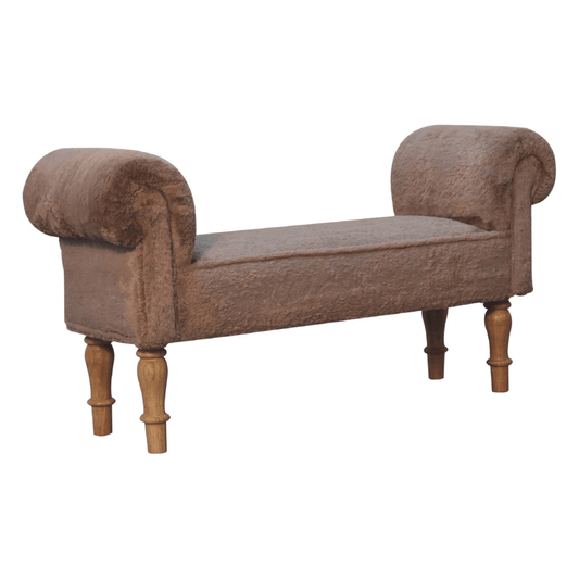 Artisan Furniture Solid Wood Mocha Faux Fur Bedroom Bench | Luxury Home Accessories | Heulog Glow