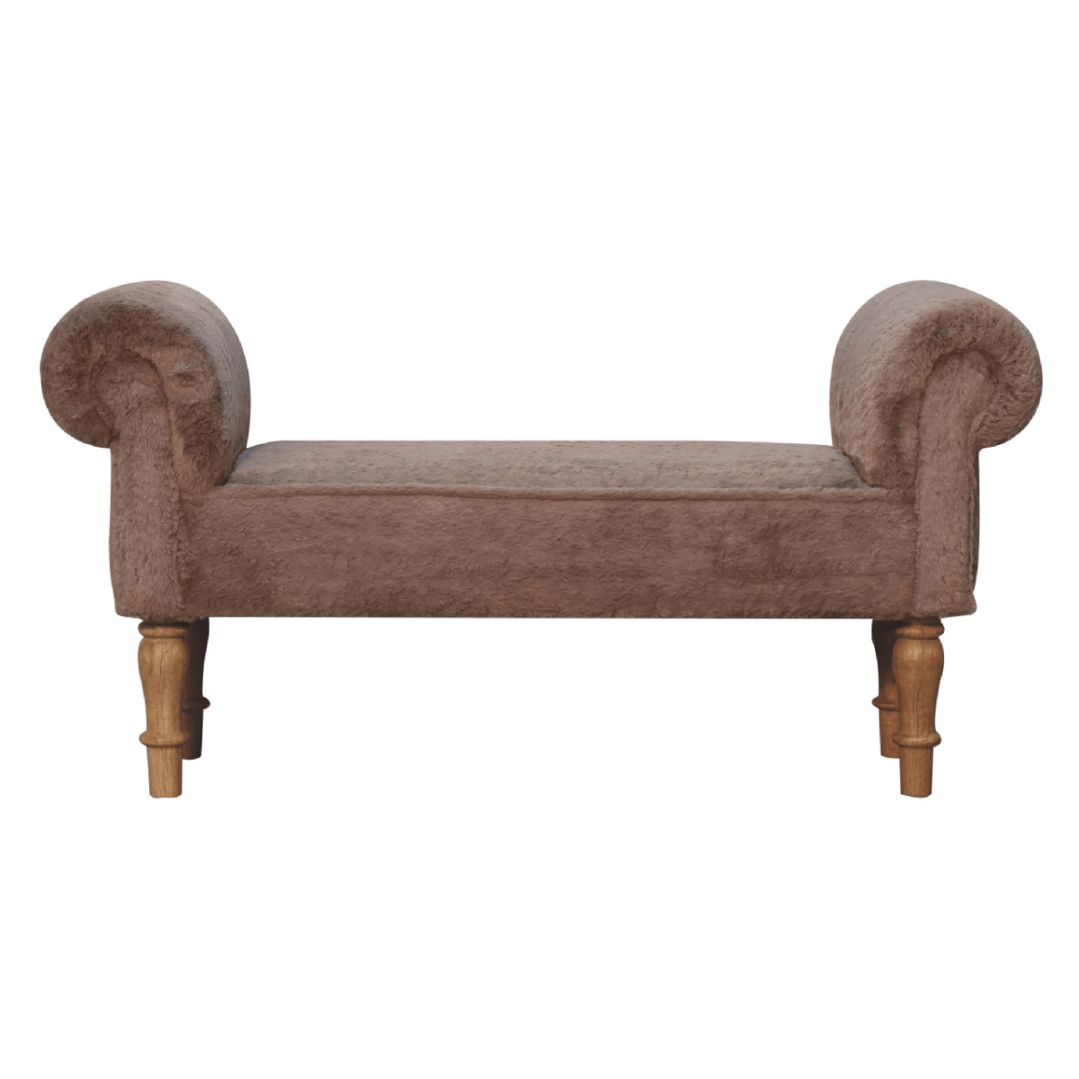 Artisan Furniture Solid Wood Mocha Faux Fur Bedroom Bench | Luxury Home Accessories | Heulog Glow