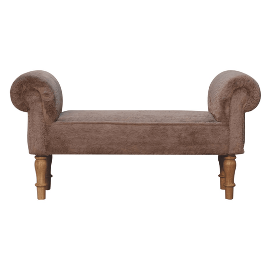 Artisan Furniture Solid Wood Mocha Faux Fur Bedroom Bench | Luxury Home Accessories | Heulog Glow