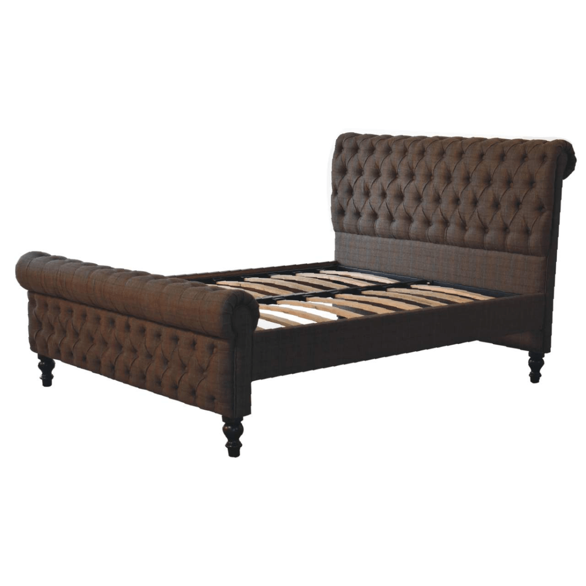 Artisan Furniture Solid Wood Multi Tweed Bed, Brown | Luxury Home Accessories | Heulog Glow