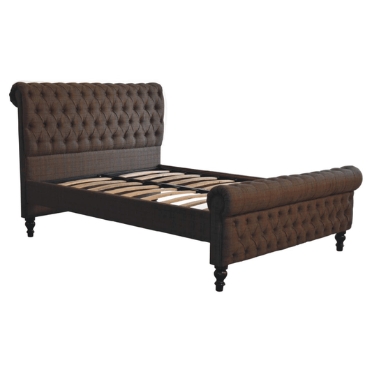Artisan Furniture Solid Wood Multi Tweed Bed, Brown | Luxury Home Accessories | Heulog Glow