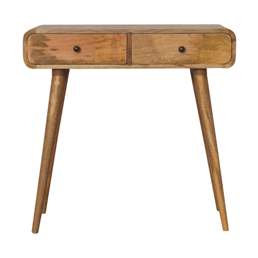 Artisan Furniture Solid Wood Oak-ish Curved Hallway Table, 2 Drawers, Brown | Luxury Home Accessories | Heulog Glow