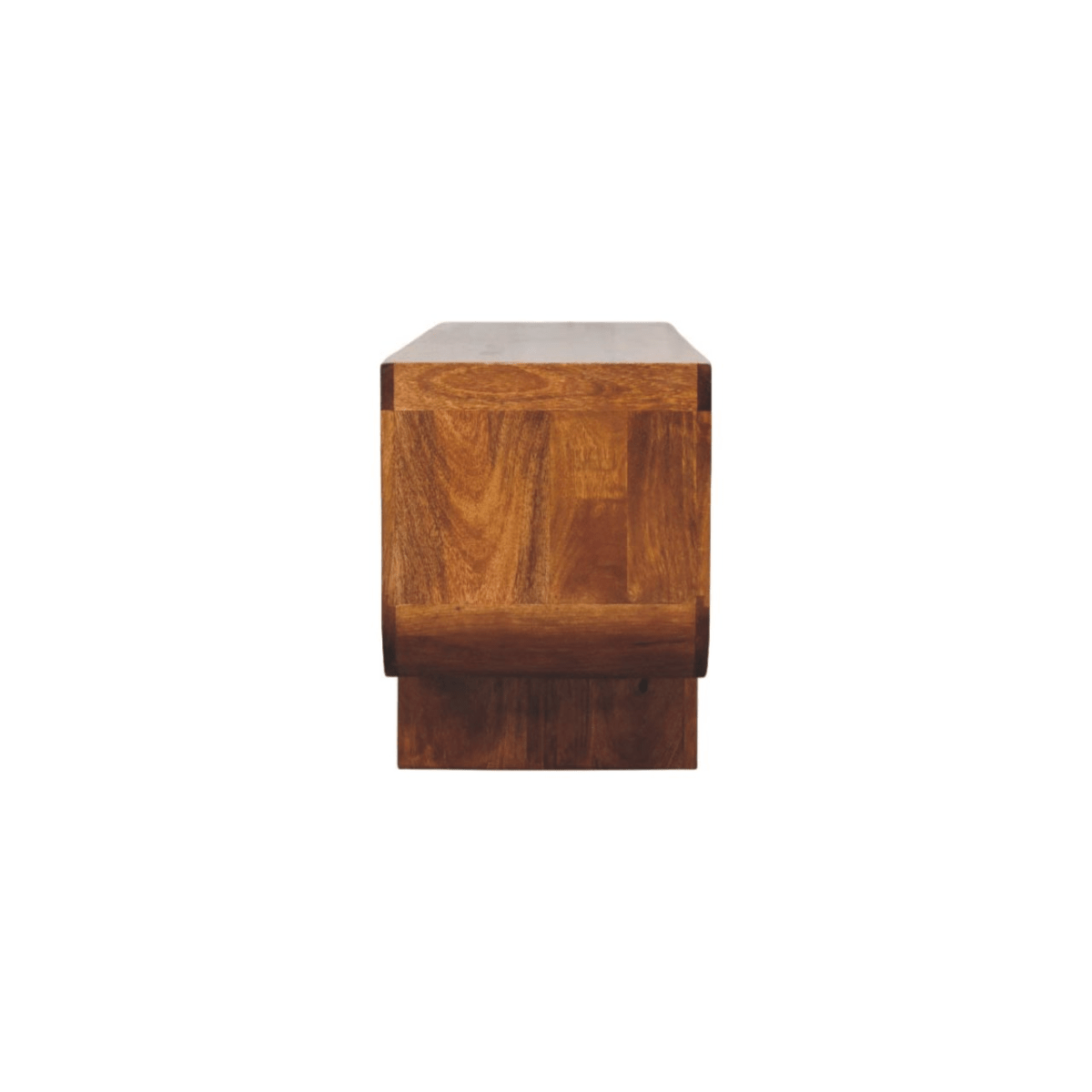 Artisan Furniture Solid Wood Orion Curved Chestnut Media Unit, 3 Open Shelves, Dark Brown | Luxury Home Accessories | Heulog Glow