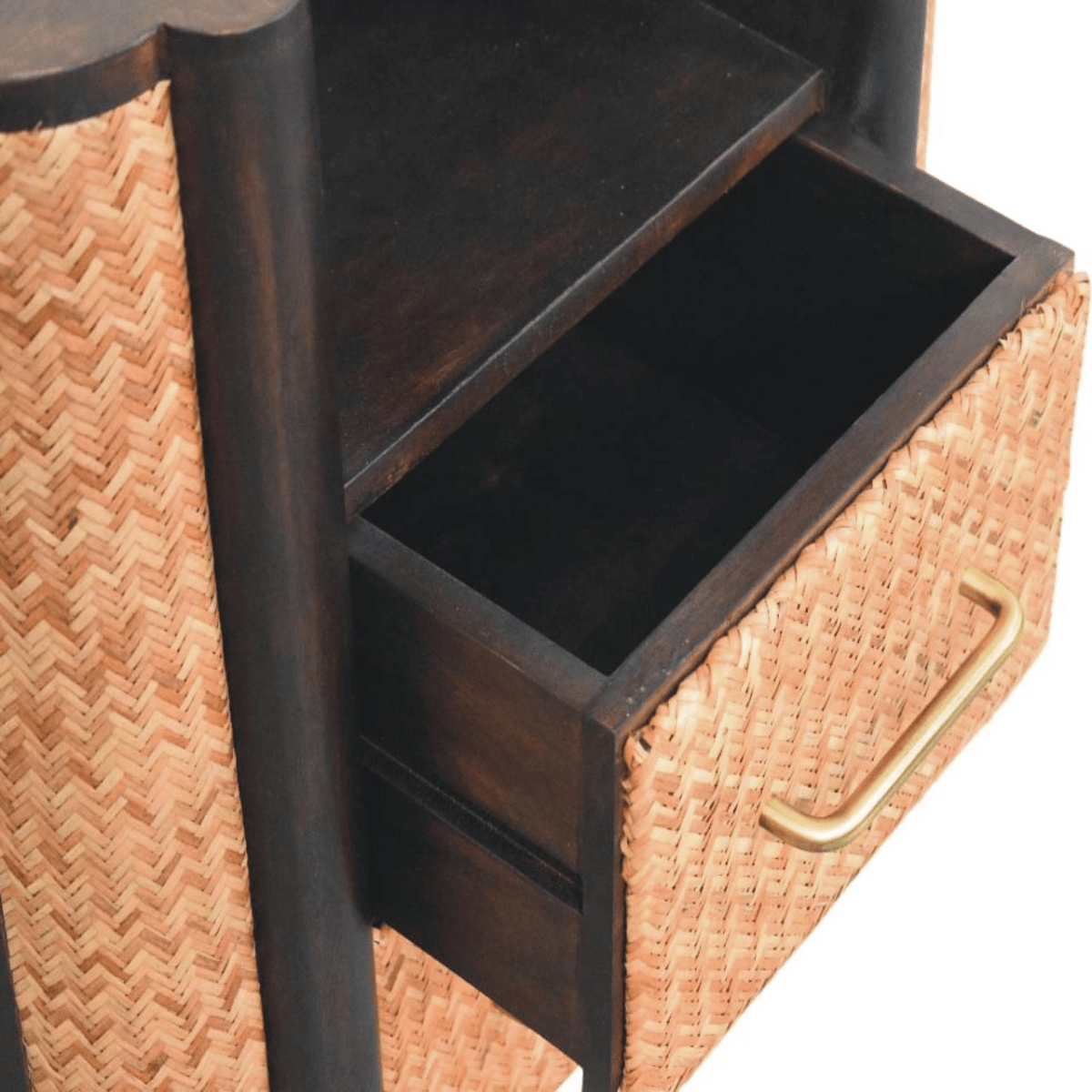 Artisan Furniture Solid Wood Rattan Curve Edge Nightstand, 2 Drawers, 1 Shelf, Brown | Luxury Home Accessories | Heulog Glow