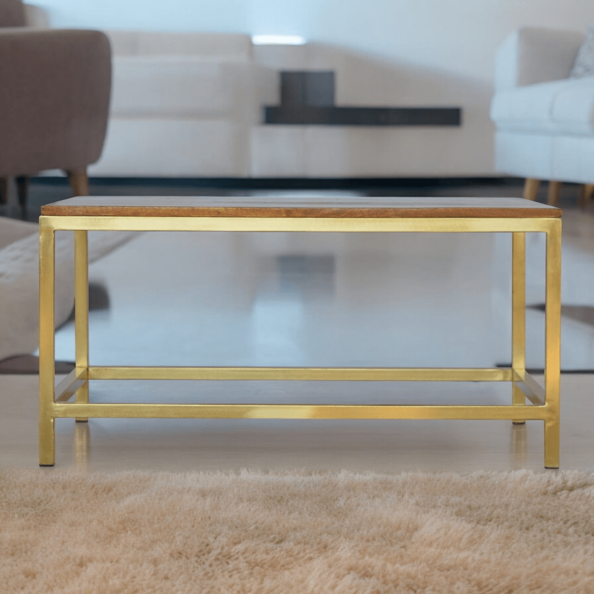 Artisan Furniture Solid Wood Rectangle Gold Coffee Table | Luxury Home Accessories | Heulog Glow