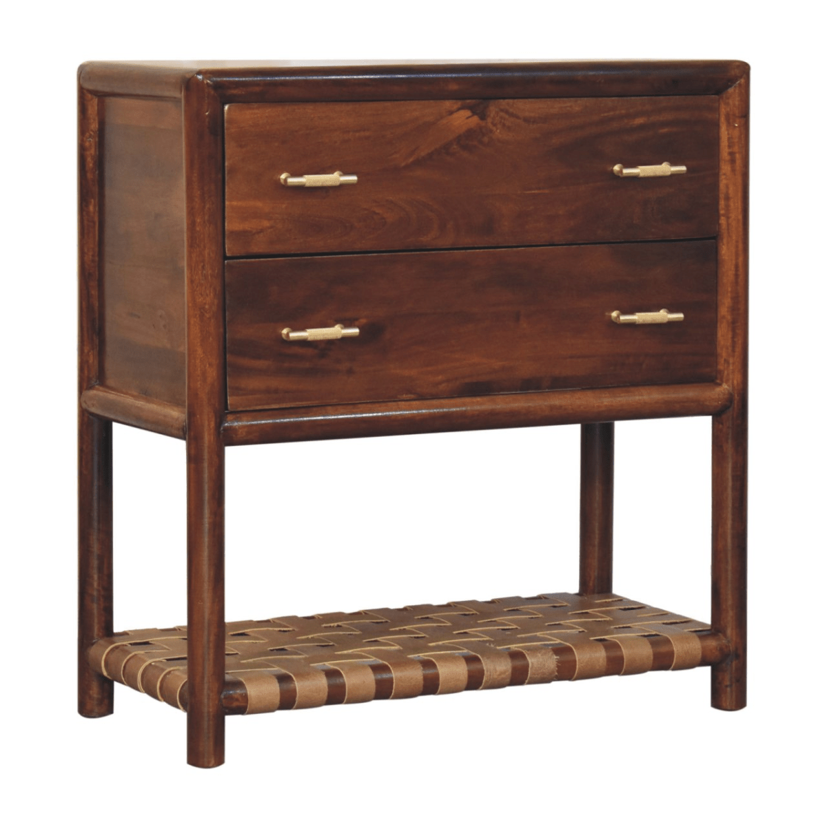 Artisan Furniture Solid Wood Regency Woven 2-Drawer Nightstand, 1 Shelf, Dark Brown | Luxury Home Accessories | Heulog Glow