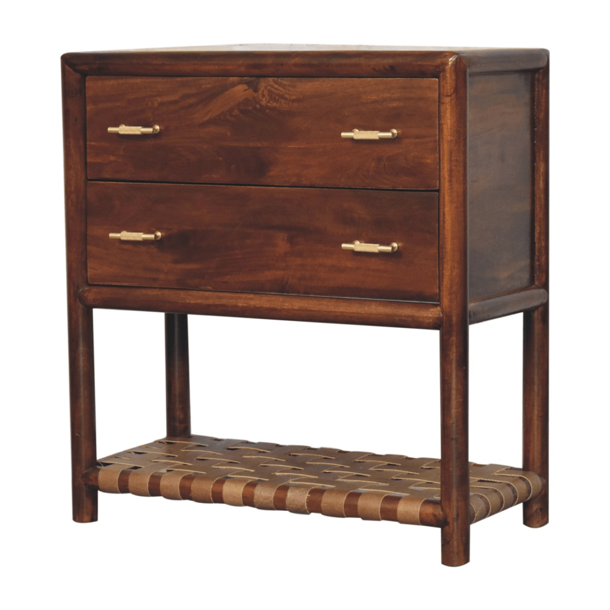 Artisan Furniture Solid Wood Regency Woven 2-Drawer Nightstand, 1 Shelf, Dark Brown | Luxury Home Accessories | Heulog Glow