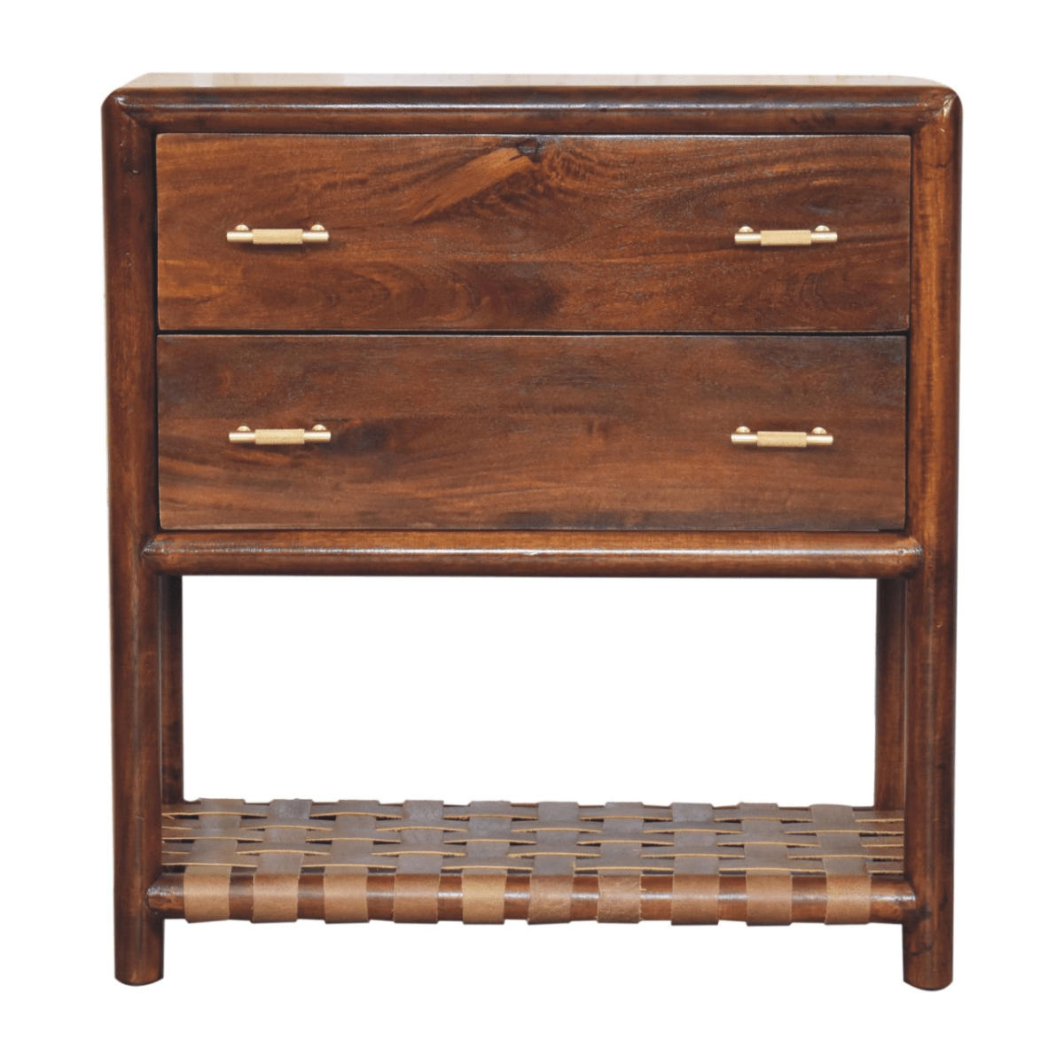 Artisan Furniture Solid Wood Regency Woven 2-Drawer Nightstand, 1 Shelf, Dark Brown | Luxury Home Accessories | Heulog Glow