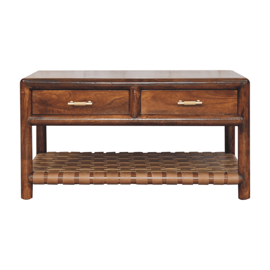Artisan Furniture Solid Wood Regency Woven Console Table with 4 drawers, 1 Shelf, Dark Brown | Luxury Home Accessories | Heulog Glow