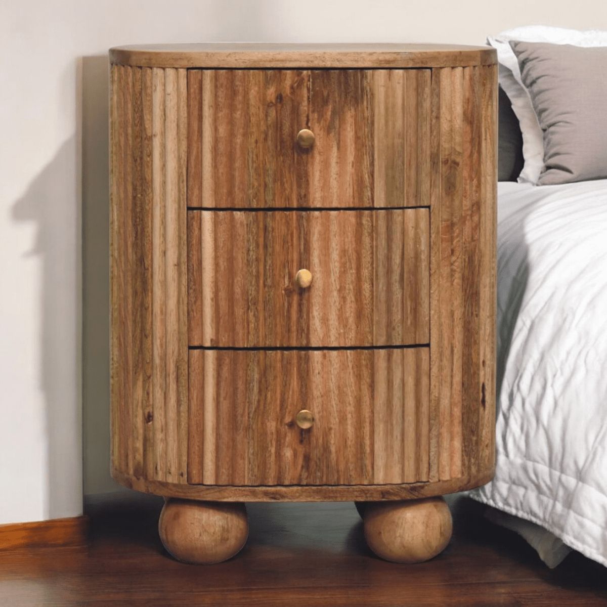 Artisan Furniture Solid Wood Soba Ball 3 Drawer Bedside | Luxury Home Accessories | Heulog Glow