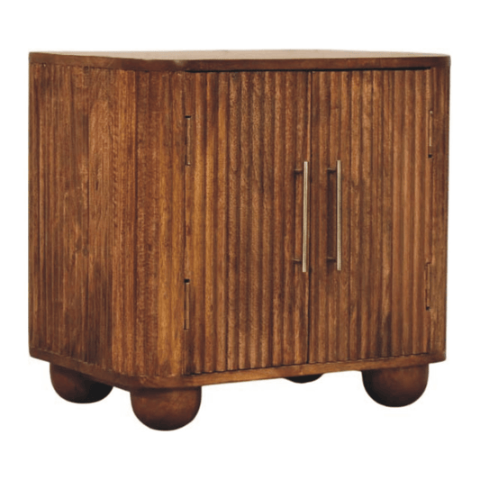 Artisan Furniture Solid Wood Solis Fluted Mini Sideboard, 2 Doors, 2 Shelves, Beige | Luxury Home Accessories | Heulog Glow