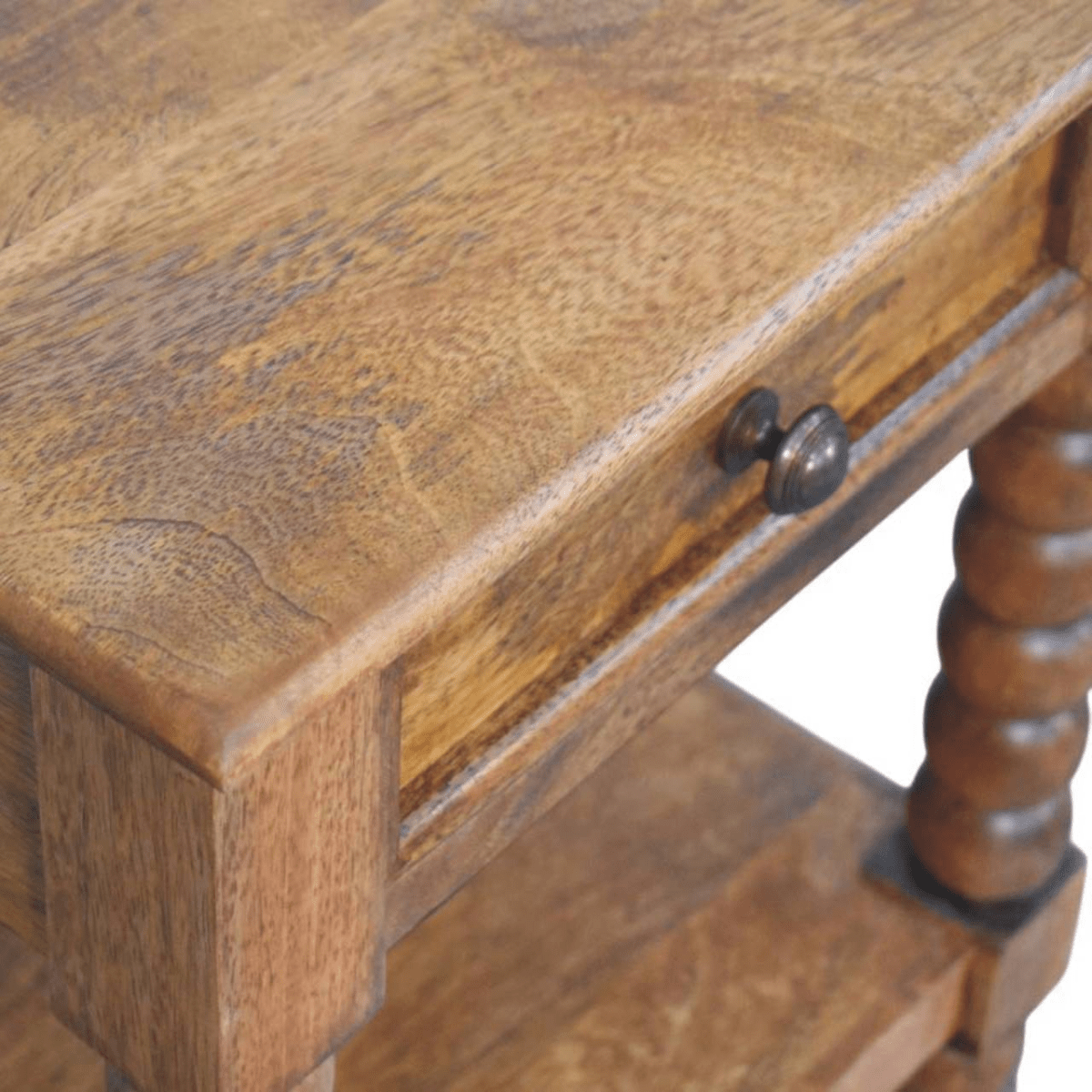 Artisan Furniture Solid Wood Spindle Bedside, 1 Drawer, 1 Shelf, Brown | Luxury Home Accessories | Heulog Glow
