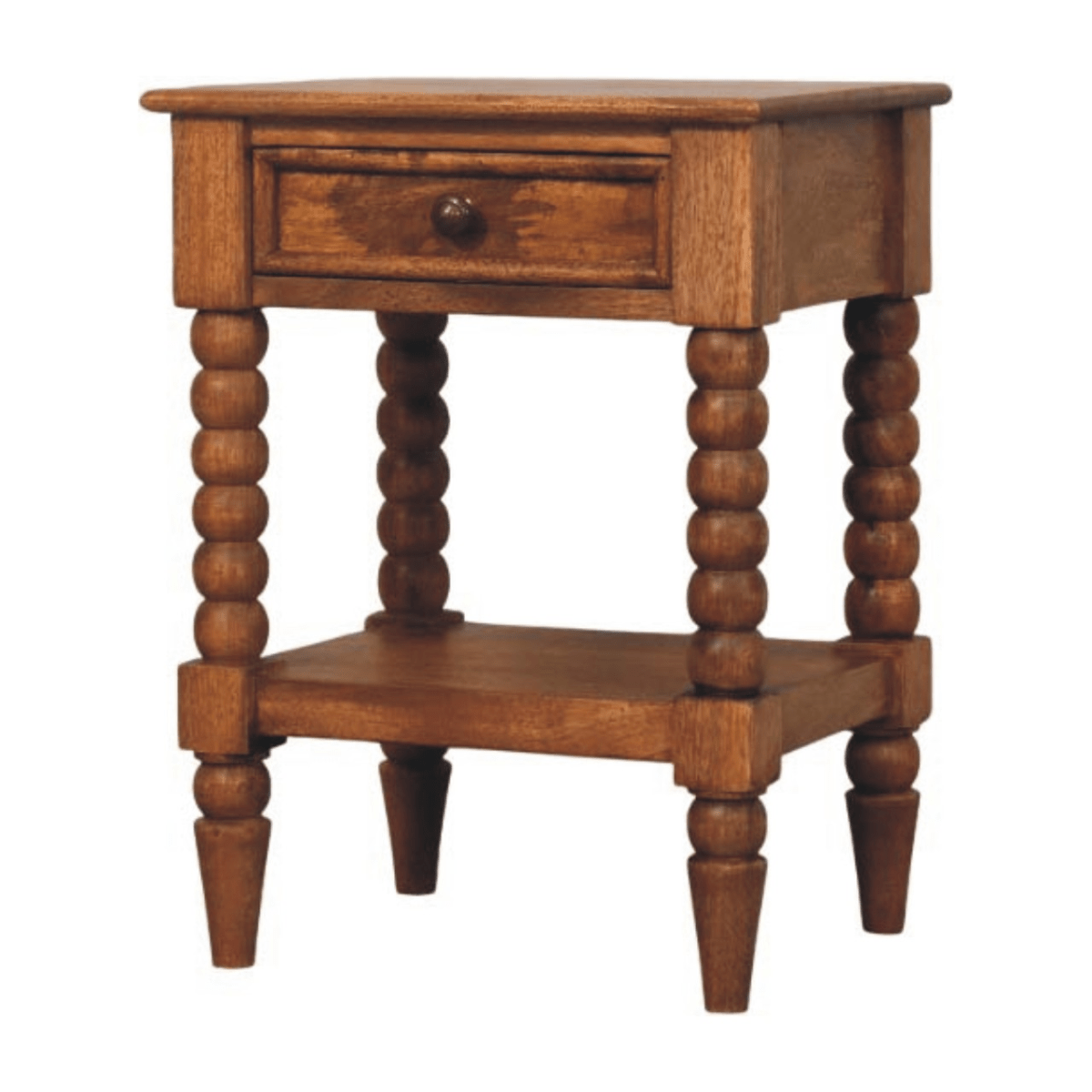 Artisan Furniture Solid Wood Spindle Bedside, 1 Drawer, 1 Shelf, Brown | Luxury Home Accessories | Heulog Glow