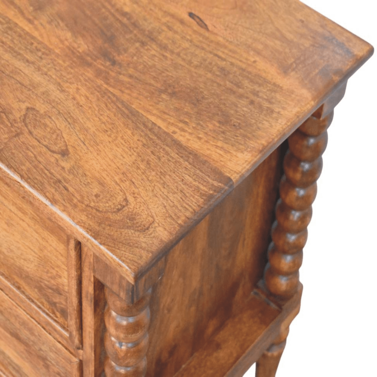 Artisan Furniture Solid Wood Spindle Leg Amber Oak Nightstand, 2 Drawers, Brown | Luxury Home Accessories | Heulog Glow