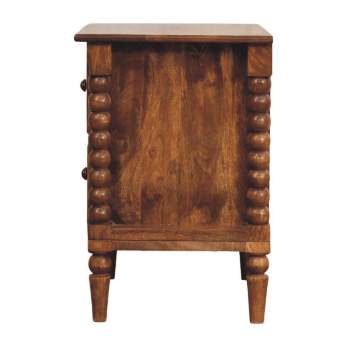Artisan Furniture Solid Wood Spindle Leg Amber Oak Nightstand, 2 Drawers, Brown | Luxury Home Accessories | Heulog Glow