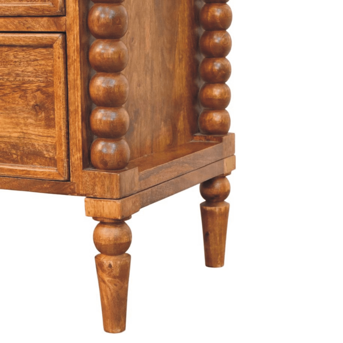 Artisan Furniture Solid Wood Spindle Leg Amber Oak Nightstand, 2 Drawers, Brown | Luxury Home Accessories | Heulog Glow
