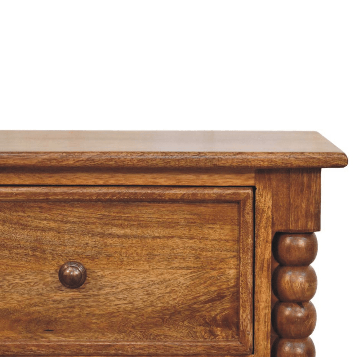 Artisan Furniture Solid Wood Spindle Leg Amber Oak Nightstand, 2 Drawers, Brown | Luxury Home Accessories | Heulog Glow