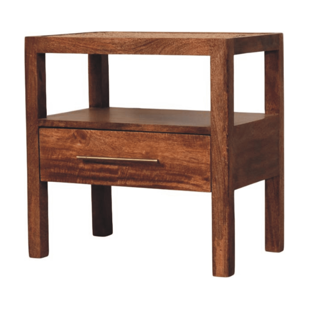Artisan Furniture Solid Wood The Caldera Bedside Stand, 1 Drawer, 1 Shelf, Brown | Luxury Home Accessories | Heulog Glow