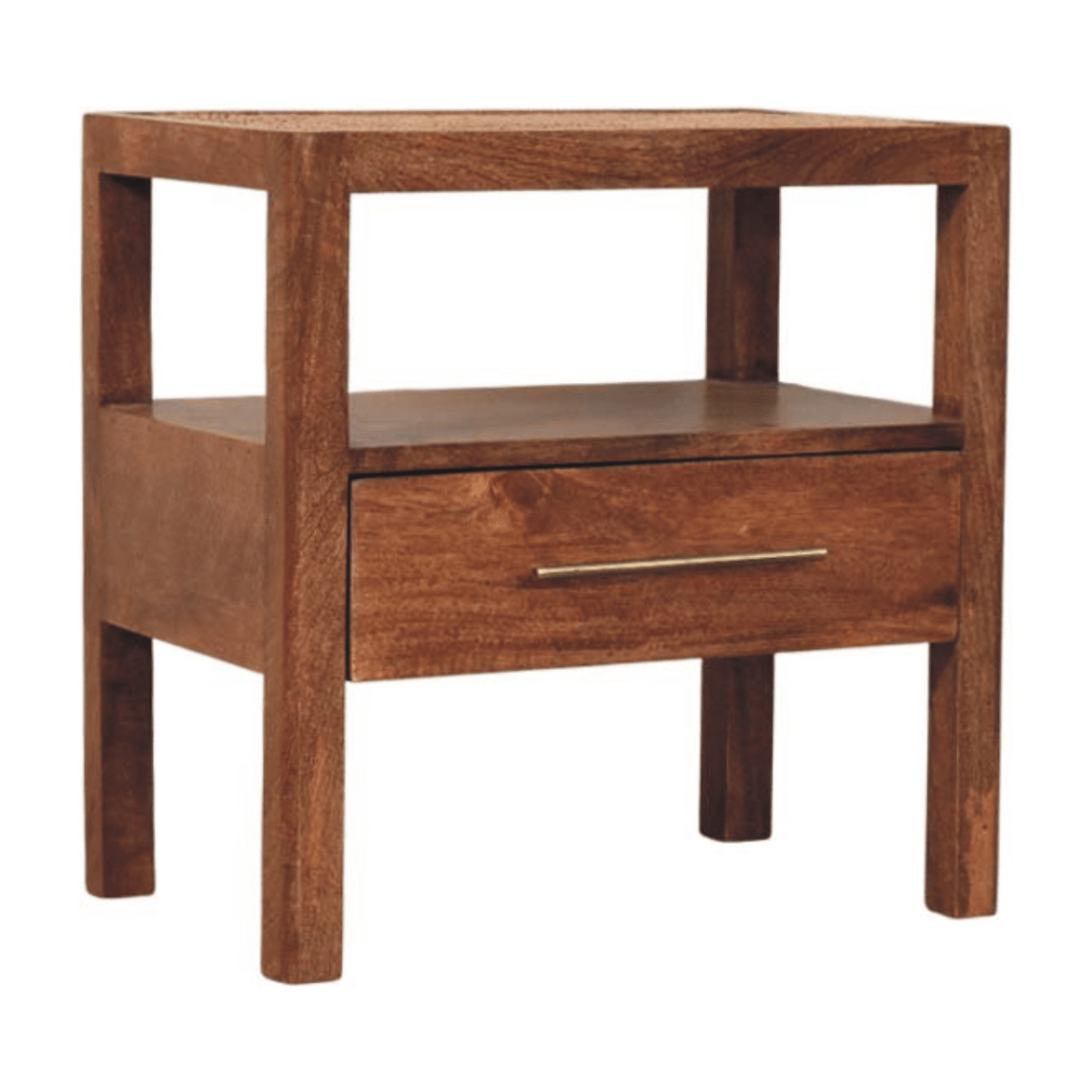 Artisan Furniture Solid Wood The Caldera Bedside Stand, 1 Drawer, 1 Shelf, Brown | Luxury Home Accessories | Heulog Glow