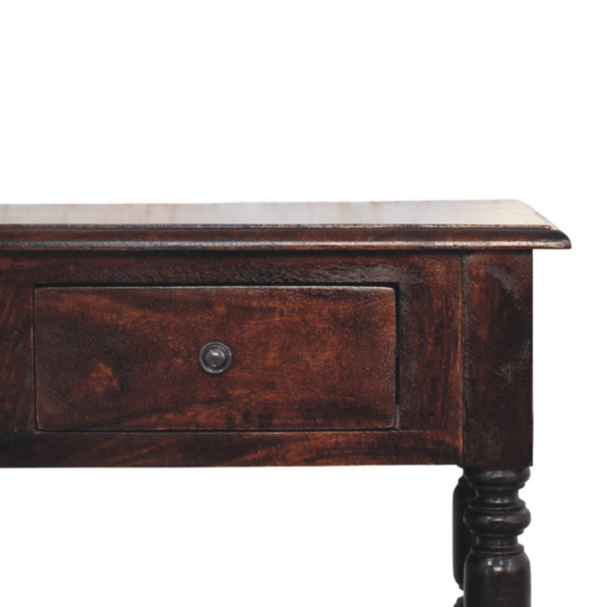 Artisan Furniture Solid Wood Turned legs Cherry Side Table, 2 Drawers, 2 Shelves, Dark Brown | Luxury Home Accessories | Heulog Glow