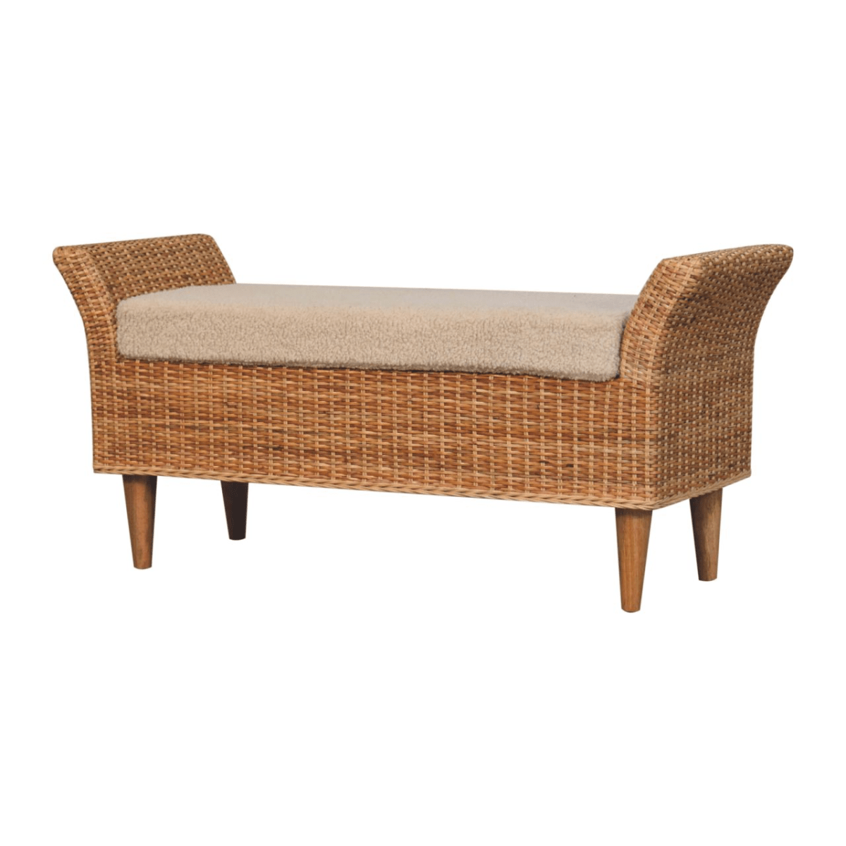 Artisan Furniture Solid Wood Upholstered Riviera Woven Bench, Cream & Beige | Luxury Home Accessories | Heulog Glow